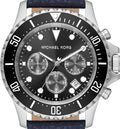 Michael Kors Everest Chronograph Black Dial Blue Leather Strap Watch For Men - MK9091