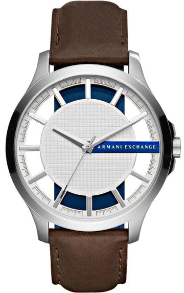 Armani Exchange Hampton Chronograph White Dial Brown Leather Strap Watch For Men - AX2187