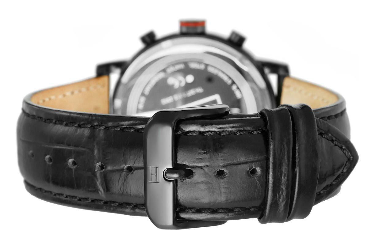 Tommy Hilfiger Aden Chronograph Black Dial Black Leather Strap Watch for Men - 1791310