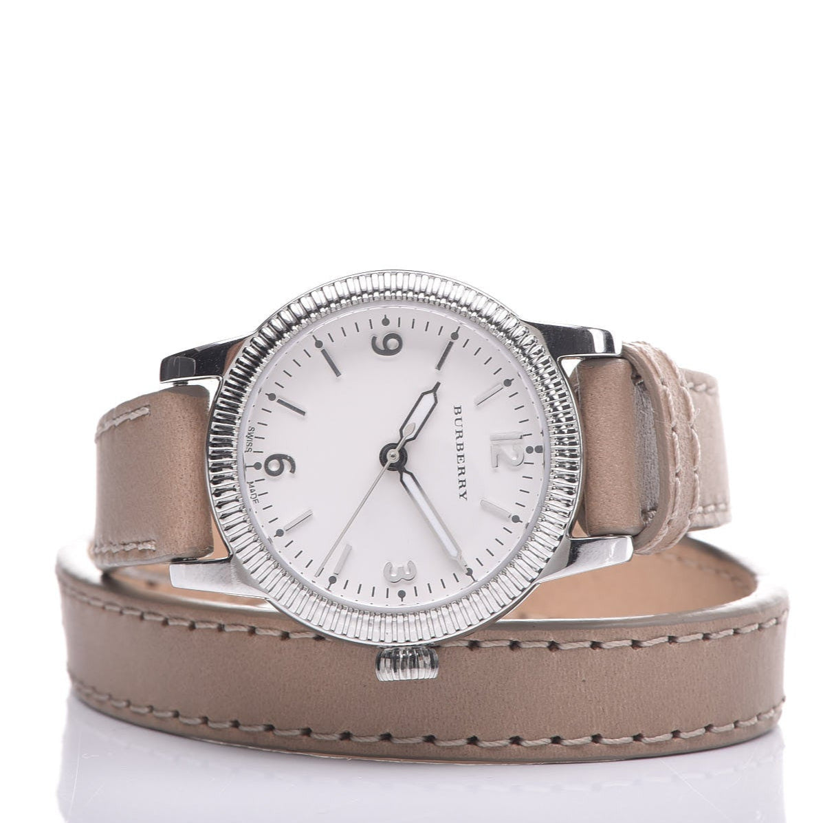 Burberry Utilitarian White Dial Pink Leather Strap Watch for Women - BU7847