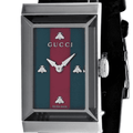 Gucci G-Frame Mother of Pearl Green & Red Dial Black Leather Strap Watch For Women - YA147403