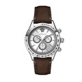 Versace Classic Chronograph Quartz Silver Dial Brown Leather Strap Watch For Men - VEV700119