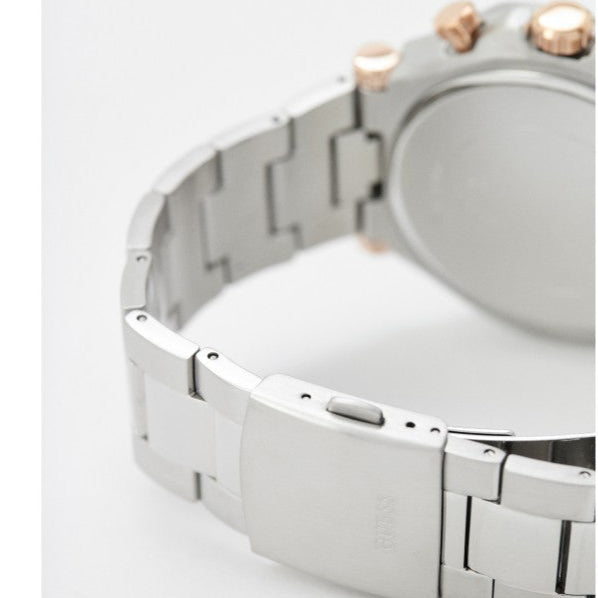 Guess Edge Chronograph Black Dial Silver Steel Strap Watch For Men - GW0539G1