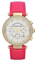 Michael Kors Parker Chronograph White Dial Pink Leather Strap Watch for Women - MK2297