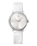 Calvin Klein Accent Silver Dial White Leather Strap Watch for Women - K2Y2Y1KW