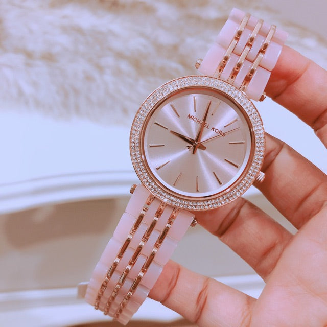 Michael Kors Darci Rose Gold Dial Two Tone Steel Strap Watch for Women - MK4327