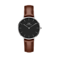 Daniel Wellington Classic Petite St Mawes Black Dial Brown Leather Strap Watch For Women - DW00100237
