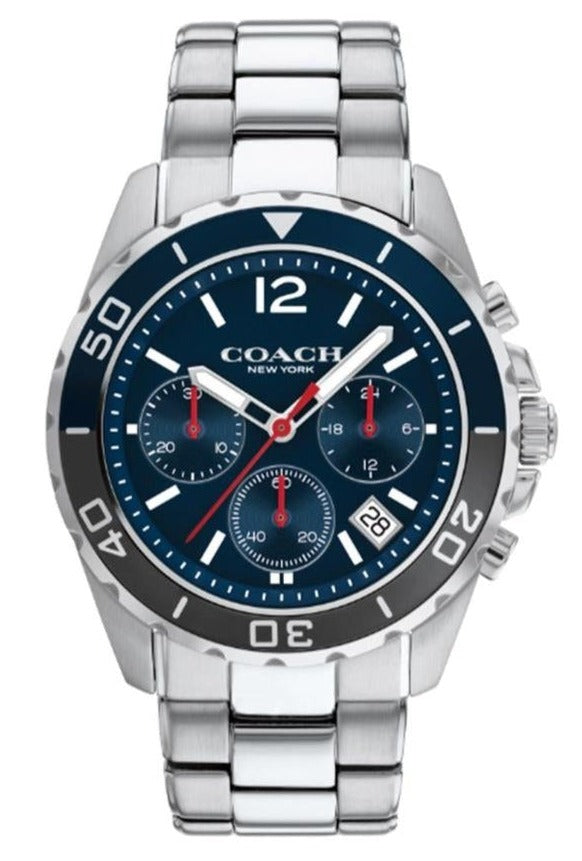 Coach Kent Chronograph Blue Dial Silver Steel Strap Watch for Men - 14602555