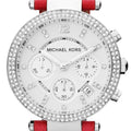 Michael Kors Parker Silver Dial Red Leather Strap Watch for Women - MK2278