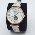 Emporio Armani Gianni T-Bar Analog White Dial Two Tone Steel Strap Watch For Women - AR60019