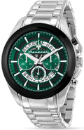 Maserati Traguardo Chronograph Green Dial Silver Steel Strap Watch For Men - R8873612060