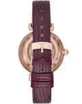 Emporio Armani Meccanico Automatic Silver Dial Burgundy Leather Strap Watch For Women - AR60044