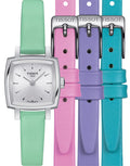 Tissot T Lady Lovely Square Silver Dial Light Green Leather Strap Watch for Women - T058.109.16.031.01