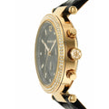 Michael Kors Parker Chronograph Black Dial Black Leather Strap Watch For Women - MK6984
