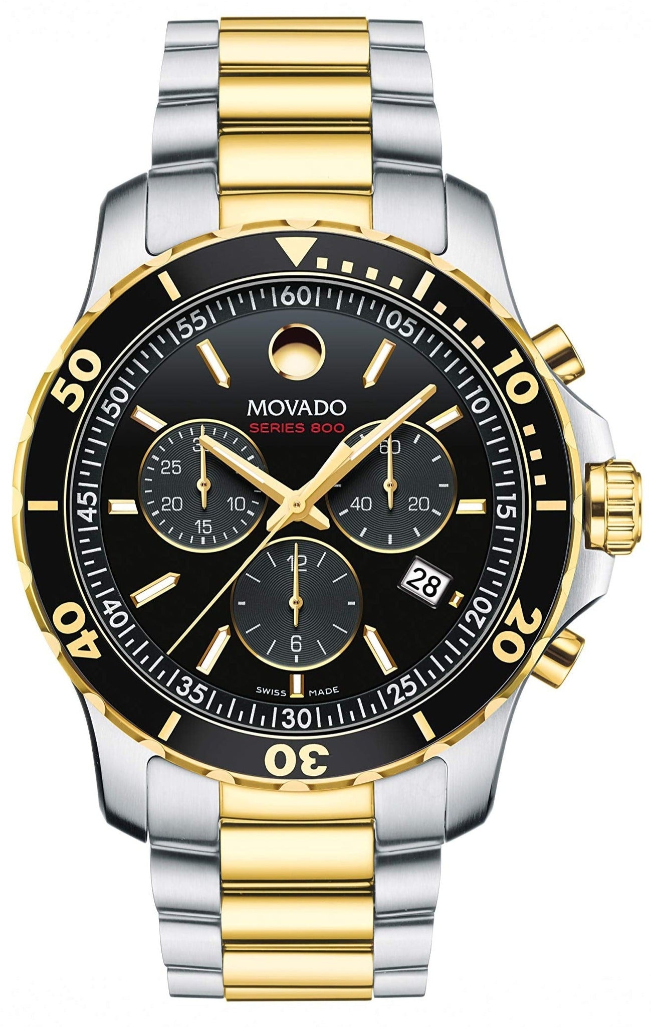 Movado Series 800 Chronograph Black Dial Two Tone Steel Strap Watch For Men - 2600146