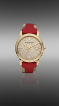 Burberry The City Gold Dial Orange Leather Strap Watch for Women - BU9017