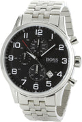 Hugo Boss Aeroliner Chronograph Black Dial Silver Steel Strap Watch For Men - 1512446