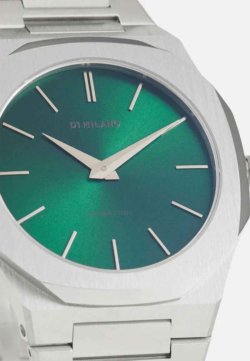 D1 Milano Ultra Thin Green Dial Silver Steel Strap Watch for Men - D1-UTBJ37