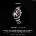 Fossil Sport Tourer Chronograph Black Dial Silver Steel Strap Watch for Men - FS6045