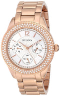 Bulova Crystal Silver Dial Rose Gold Steel Strap Watch for Women - 97N101