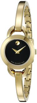 Movado Rondiro 22mm Black Dial Yellow Gold Steel Strap Watch For Women - 0606888
