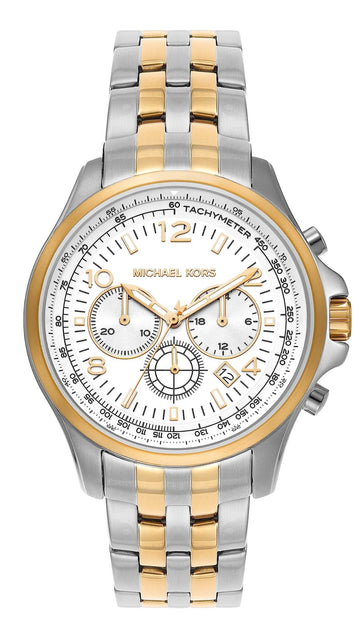 Michael Kors Pilot Multifunction Chronograph White Dial Two Tone Steel Strap Watch for Men - MK9126