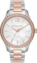 Michael Kors Layton Three Hand Mother of Pearl White Dial Two Tone Steel Strap Watch For Women - MK6849