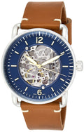 Fossil Commuter Automatic Skeleton Blue Dial Brown Leather Strap Watch for Men - ME3159