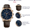 Tommy Hilfiger Kane Chronograph Quartz Blue Dial Brown Leather Strap Watch for Men - 1791399