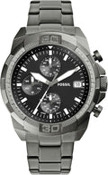 Fossil Bronson Chronograph Black Dial Grey Steel Strap Watch for Men - FS5852
