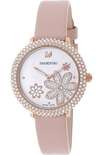 Swarovski Crystal Frost White Dial Pink Leather Strap Watch for Women - 5519223