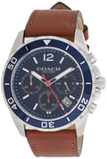 Coach Kent Chronograph Blue Dial Brown Leather Strap Watch for Men - 14602560