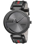 Gucci Interlocking G XL Black Dial Red & Green Leather Strap Watch For Men - YA133206