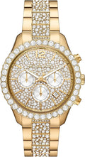 Michael Kors Layton Chronograph Gold Dial Gold Steel Strap Watch For Women - MK6977