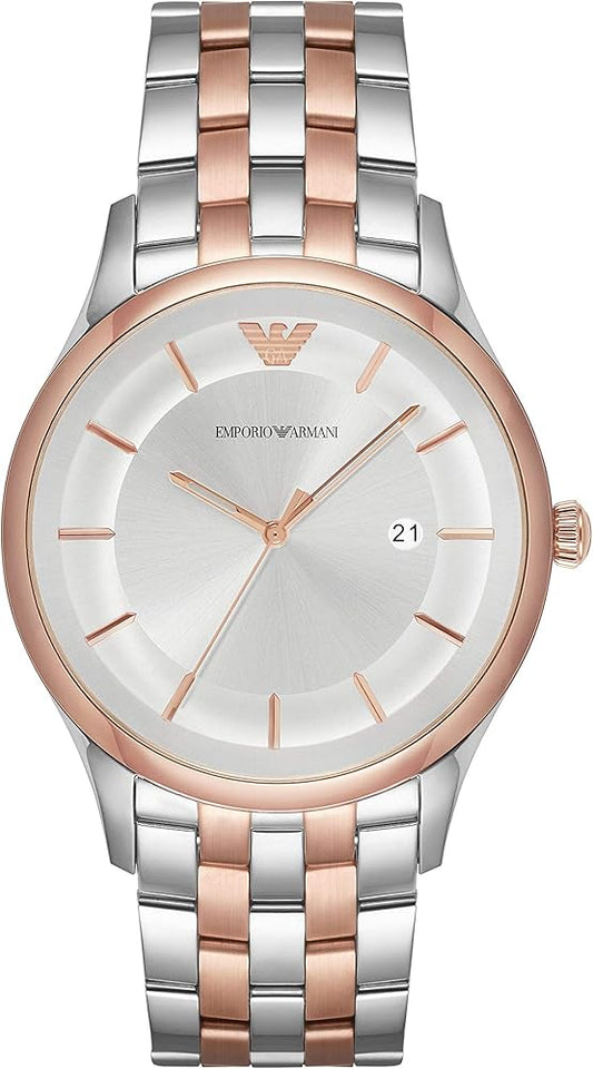 Emporio Armani Lambda Analog Silver Dial Two Tone Steel Strap Watch For Men - AR11044