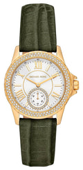 Michael Kors Mini Everest Crystals White Dial Green Leather Strap Watch for Women - MK4720