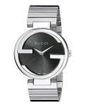 Gucci G Interlocking Black Dial Silver Steel Strap Watch For Women - YA133307