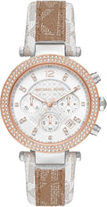 Michael Kors Parker Chronograph White Dial Two Tone Leather Strap Watch For Women - MK6950