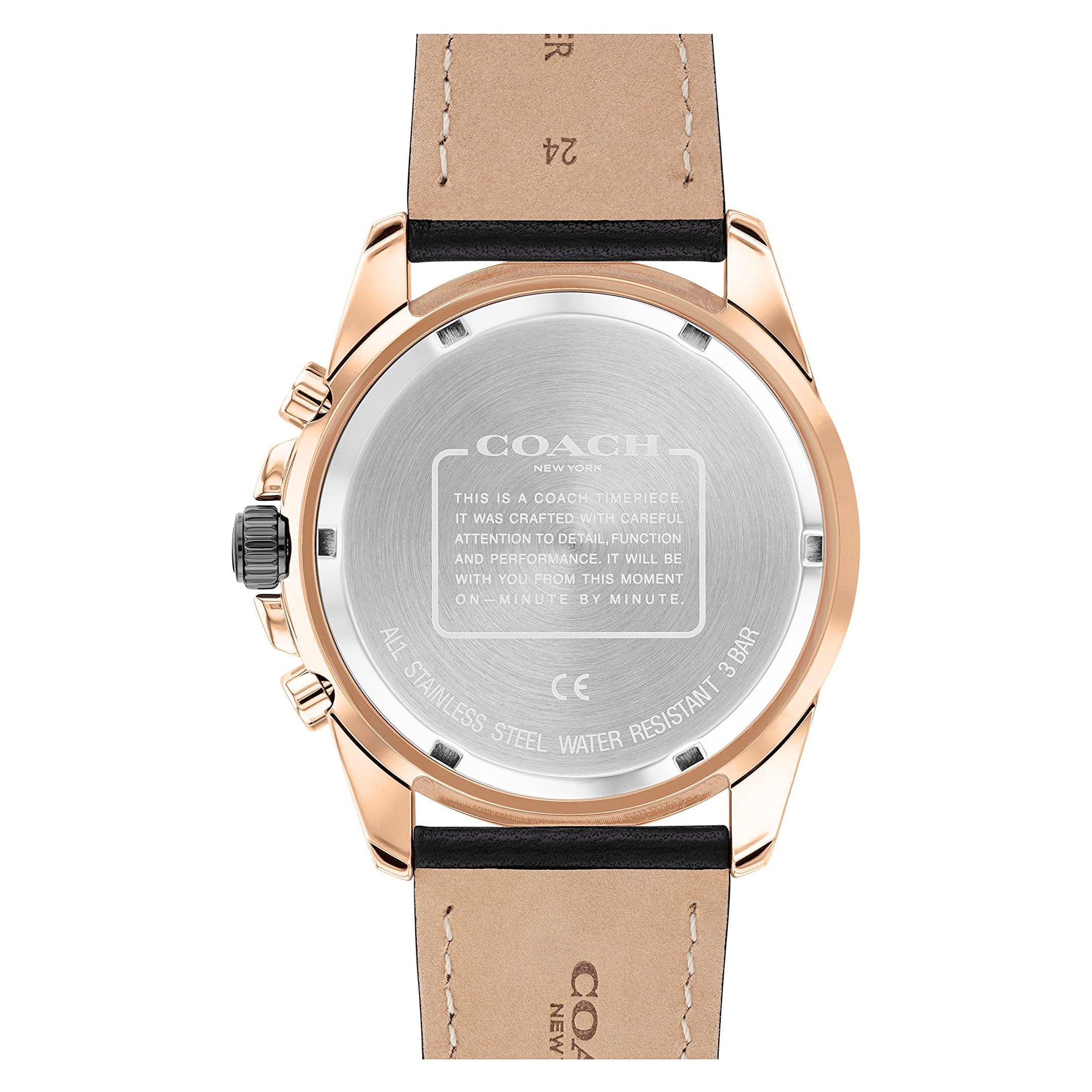 Coach Kent Chronograph Rose Gold Dial Black Leather Strap Watch for Men - 14602559