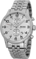 Hugo Boss Aeroliner Chronograph White Dial Silver Steel Strap Watch For Men - 1512445