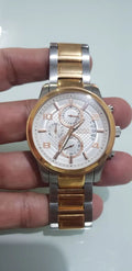 Guess Exec Chronograph White Dial Two Tone Steel Strap Watch for Men - W0075G2