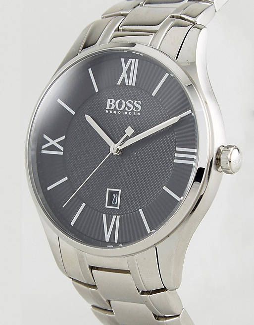 Hugo Boss Governer Black Dial Silver Steel Strap Watch for Men - 1513488