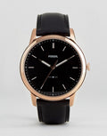 Fossil The Minimalist Black Dial Black Leather Strap Watch for Men - FS5376