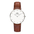 Daniel Wellington Classy St Mawes White Dial Brown Leather Strap Watch For Women - DW00100079