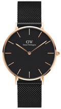 Daniel Wellington Petite Ashfield Black Dial Black Mesh Strap Watch For Women - DW00100245