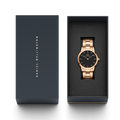 Daniel Wellington Iconic Link Black Dial Rose Gold Steel Strap Watch for Women - DW00100210