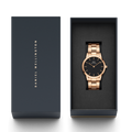 Daniel Wellington Iconic Link Black Dial Rose Gold Steel Strap Watch For Men - DW00100344