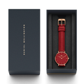 Daniel Wellington Petite Suffolk Red Dial Red Leather Strap Watch For Women - DW00100404