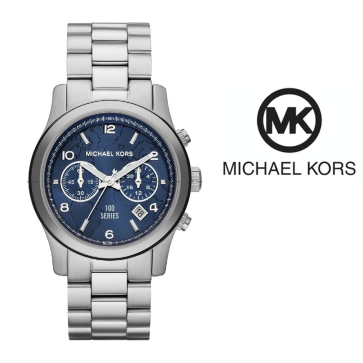Michael Kors Hunger Stop 100 Series Navy Blue Dial Silver Steel Strap Watch for Women - MK5814