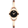 Movado Rondiro 22mm Black Dial Rose Gold Steel Strap Watch For Women - 0607065
